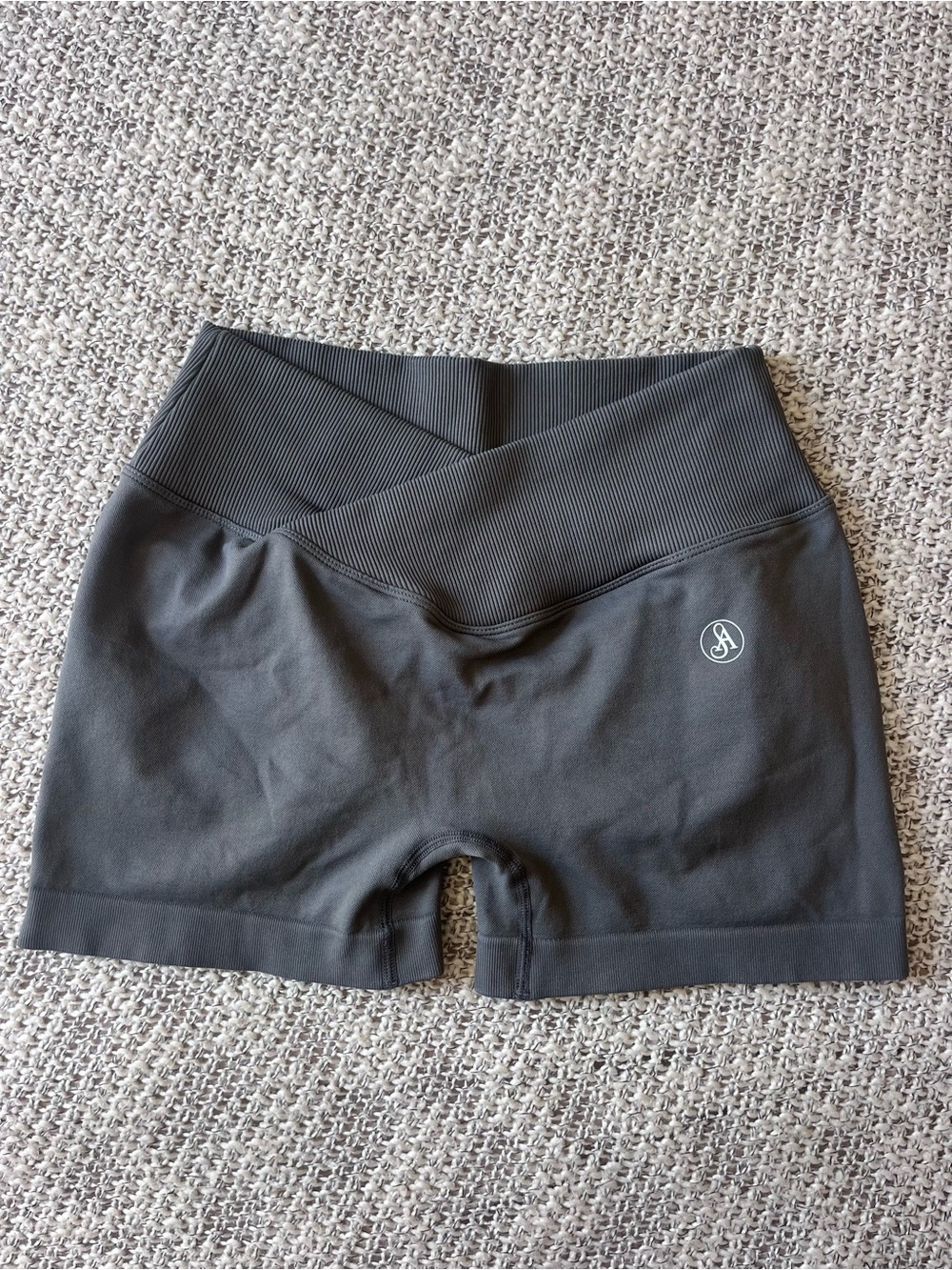 Allure High Waisted Sculpting Cross Front Spandex Gym Bike Shorts - Dark Grey